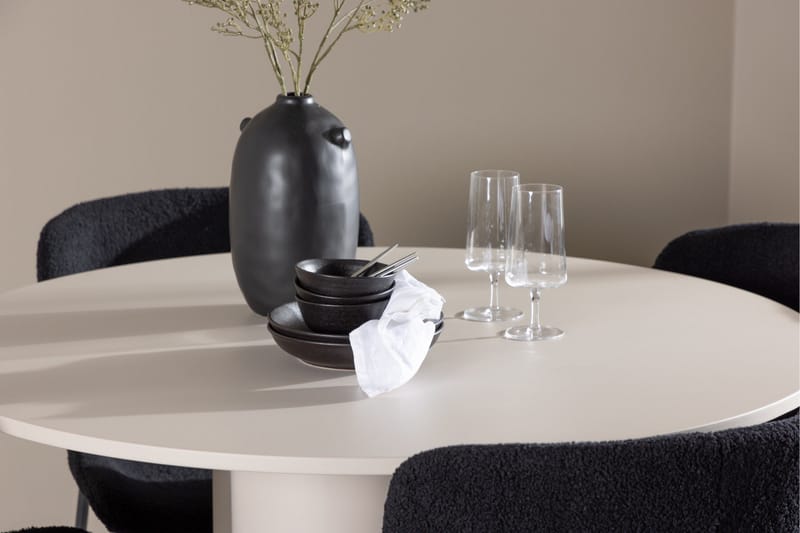 Olivia Matgrupp 110 cm Rund med 4 Modesto stolar - Beige/Svart - Möbler - Matplats - Matgrupp & matbord med stolar