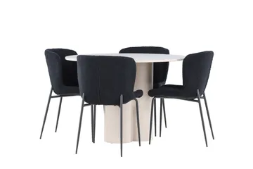 Olivia Matgrupp 110 cm Rund med 4 Modesto stolar - Beige/Svart - Möbler - Matplats - Matgrupp & matbord med stolar