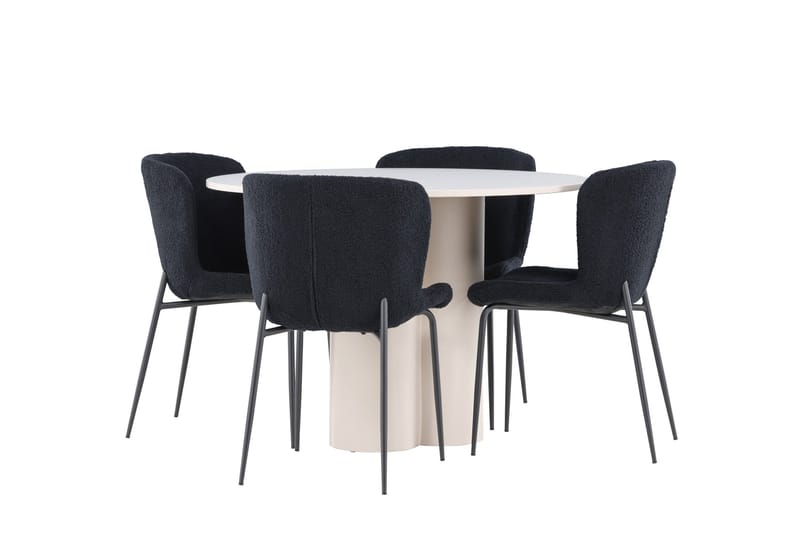 Olivia Matgrupp 110 cm Rund med 4 Modesto stolar - Beige/Svart - Möbler - Matplats - Matgrupp & matbord med stolar