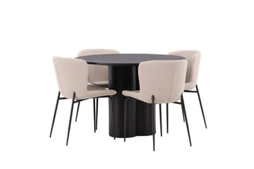Olivia Matgrupp 110 cm Rund med 4 Modesto Stolar - Svart - Möbler - Matplats - Matgrupp & matbord med stolar