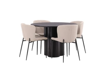 Olivia Matgrupp 110 cm Rund med 4 Modesto Stolar - Svart - Möbler - Matplats - Matgrupp & matbord med stolar