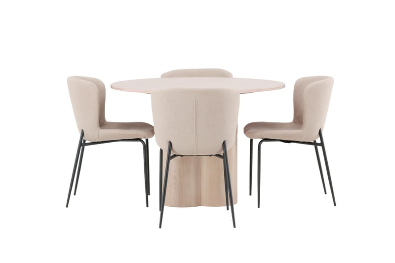 Olivia Matgrupp 110 cm Rund med 4 Modesto stolar - Whitewash - Möbler - Matplats - Matgrupp & matbord med stolar