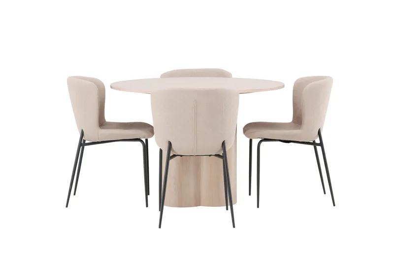 Olivia Matgrupp 110 cm Rund med 4 Modesto stolar - Whitewash - Möbler - Matplats - Matgrupp & matbord med stolar