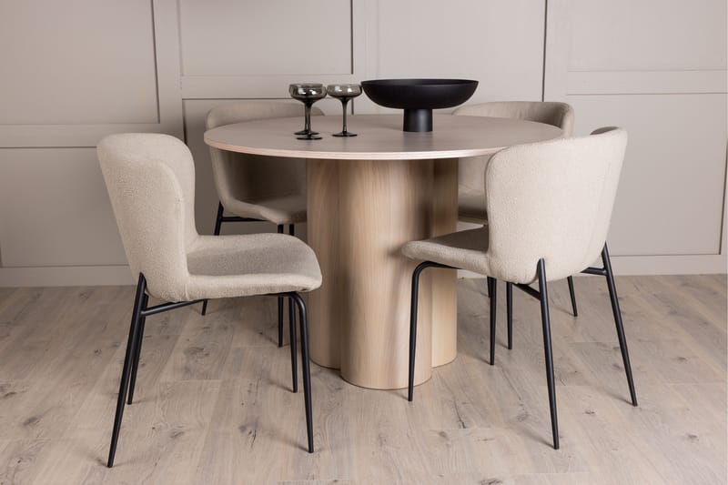 Olivia Matgrupp 110 cm Rund med 4 Modesto stolar - Whitewash - Möbler - Matplats - Matgrupp & matbord med stolar
