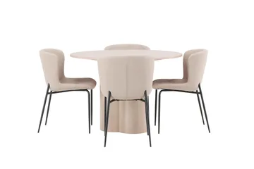 Olivia Matgrupp 110 cm Rund med 4 Modesto stolar - Whitewash - Möbler - Matplats - Matgrupp & matbord med stolar
