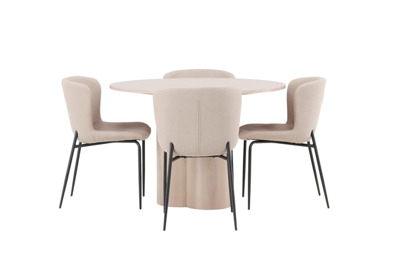 Olivia Matgrupp 110 cm Rund med 4 Modesto stolar - Whitewash - Möbler - Matplats - Matgrupp & matbord med stolar