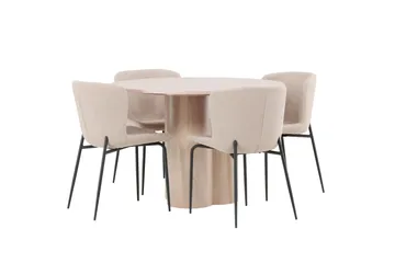 Olivia Matgrupp 110 cm Rund med 4 Modesto stolar - Whitewash - Möbler - Matplats - Matgrupp & matbord med stolar