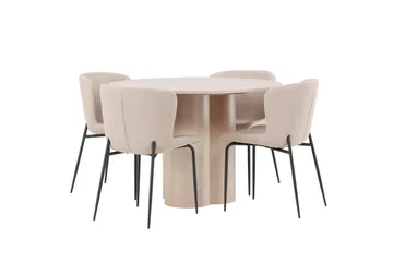 Olivia Matgrupp 110 cm Rund med 4 Modesto stolar - Whitewash - Möbler - Matplats - Matgrupp & matbord med stolar