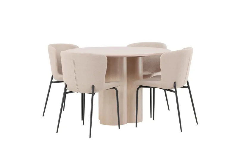 Olivia Matgrupp 110 cm Rund med 4 Modesto stolar - Whitewash - Möbler - Matplats - Matgrupp & matbord med stolar