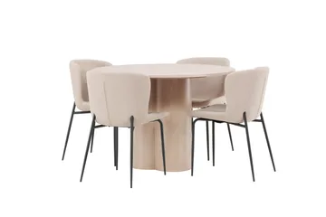Olivia Matgrupp 110 cm Rund med 4 Modesto stolar - Whitewash - Möbler - Matplats - Matgrupp & matbord med stolar