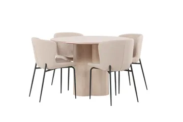 Olivia Matgrupp 110 cm Rund med 4 Modesto stolar - Whitewash - Möbler - Matplats - Matgrupp & matbord med stolar