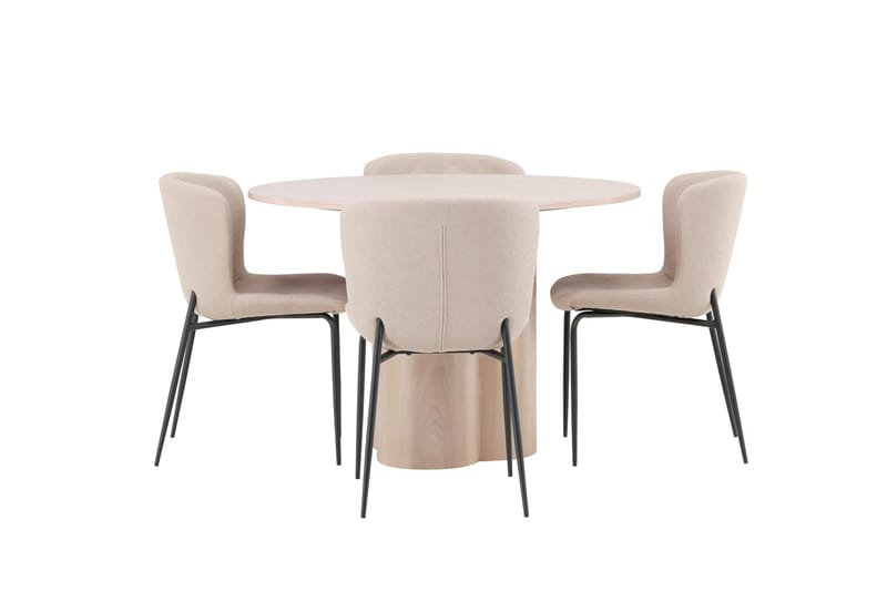 Olivia Matgrupp 110 cm Rund med 4 Modesto stolar - Whitewash - Möbler - Matplats - Matgrupp & matbord med stolar