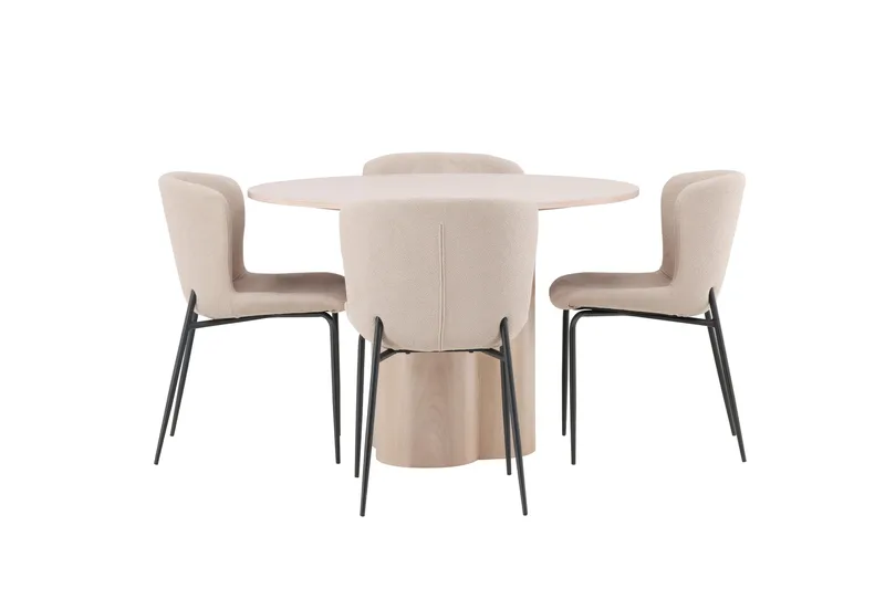 Olivia Matgrupp 110 cm Rund med 4 Modesto stolar - Whitewash - Möbler - Matplats - Matgrupp & matbord med stolar