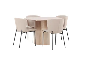 Olivia Matgrupp 110 cm Rund med 4 Modesto stolar - Whitewash - Möbler - Matplats - Matgrupp & matbord med stolar