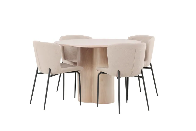 Olivia Matgrupp 110 cm Rund med 4 Modesto stolar - Whitewash - Möbler - Matplats - Matgrupp & matbord med stolar