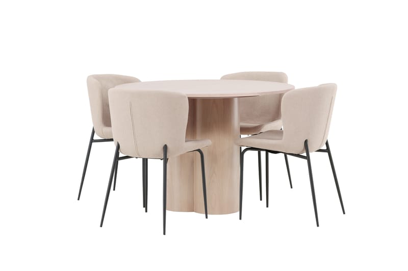 Olivia Matgrupp 110 cm Rund med 4 Modesto stolar - Whitewash - Möbler - Matplats - Matgrupp & matbord med stolar