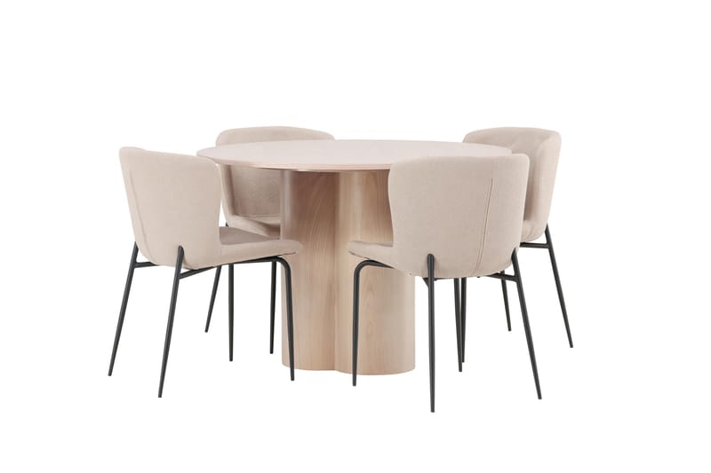 Olivia Matgrupp 110 cm Rund med 4 Modesto stolar - Whitewash - Möbler - Matplats - Matgrupp & matbord med stolar