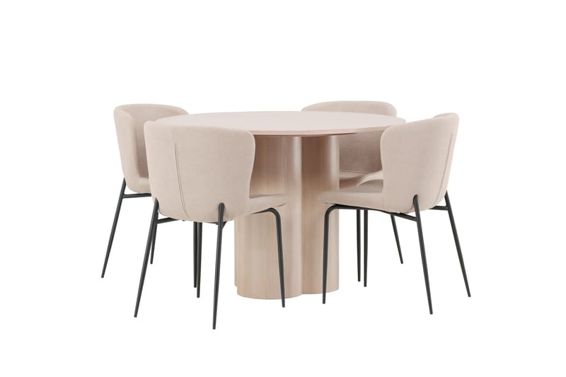 Olivia Matgrupp 110 cm Rund med 4 Modesto stolar - Whitewash - Möbler - Matplats - Matgrupp & matbord med stolar