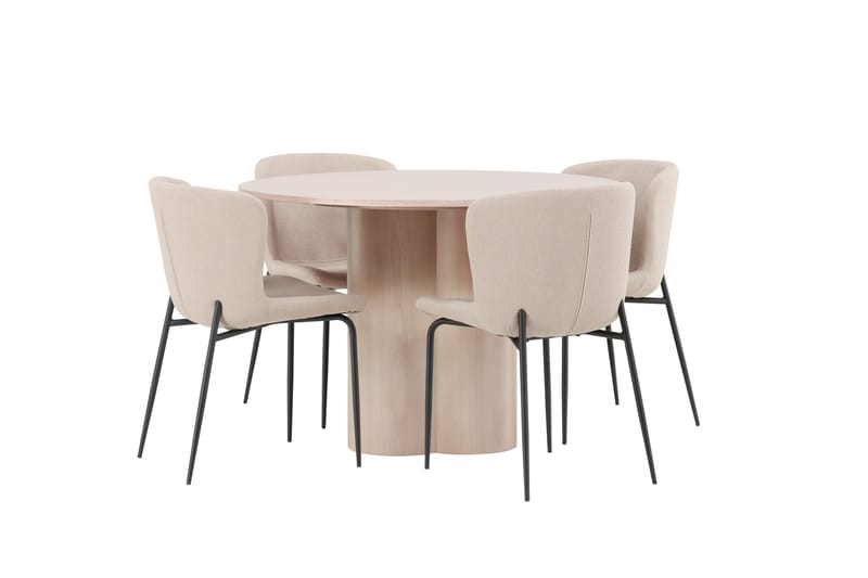 Olivia Matgrupp 110 cm Rund med 4 Modesto stolar - Whitewash - Möbler - Matplats - Matgrupp & matbord med stolar