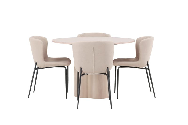 Olivia Matgrupp 110 cm Rund med 4 Modesto stolar - Whitewash - Möbler - Matplats - Matgrupp & matbord med stolar