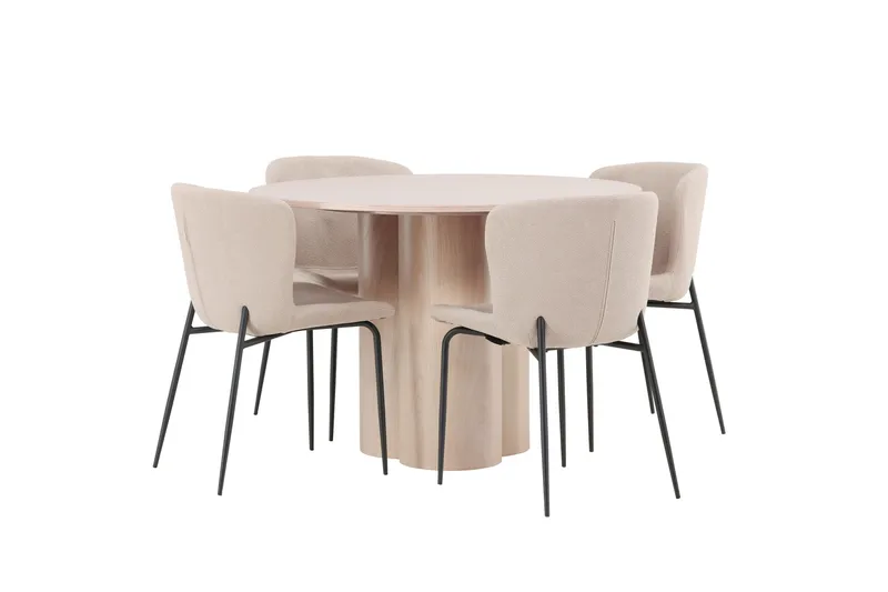Olivia Matgrupp 110 cm Rund med 4 Modesto stolar - Whitewash - Möbler - Matplats - Matgrupp & matbord med stolar