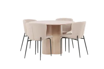Olivia Matgrupp 110 cm Rund med 4 Modesto stolar - Whitewash - Möbler - Matplats - Matgrupp & matbord med stolar