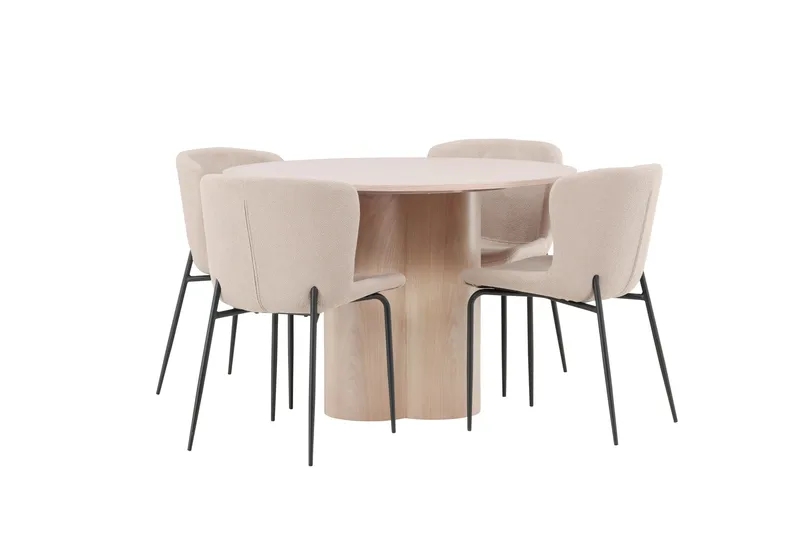 Olivia Matgrupp 110 cm Rund med 4 Modesto stolar - Whitewash - Möbler - Matplats - Matgrupp & matbord med stolar