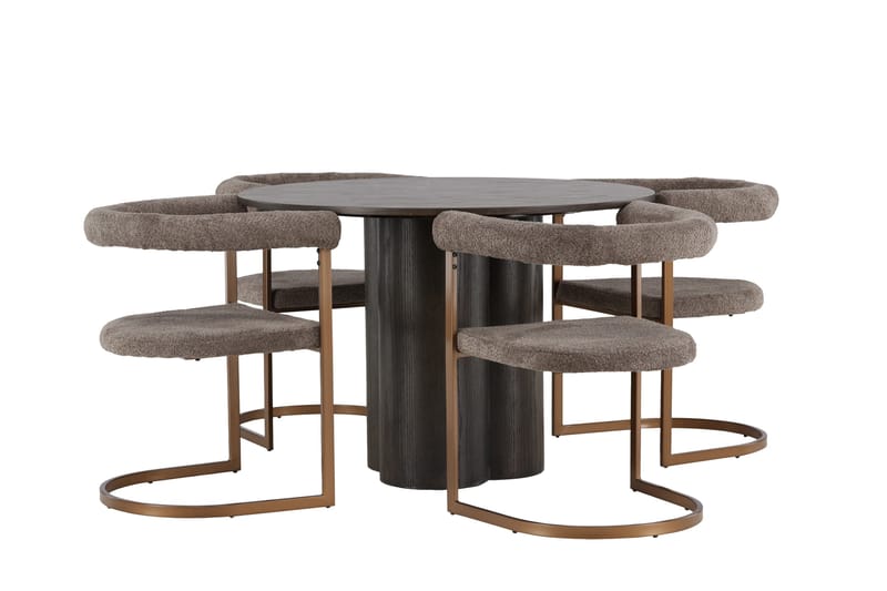 Olivia Matgrupp 110 cm Rund med 4 Morning stolar - Brun - Möbler - Matplats - Matgrupp & matbord med stolar