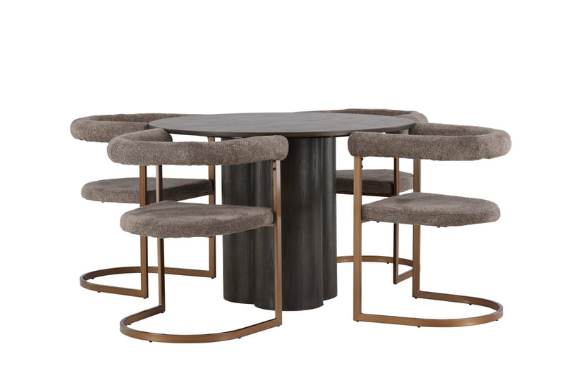 Olivia Matgrupp 110 cm Rund med 4 Morning stolar - Brun - Möbler - Matplats - Matgrupp & matbord med stolar