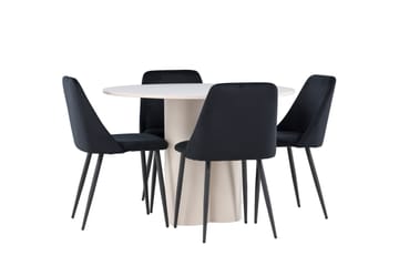 Olivia Matgrupp 110 cm Rund med 4 Night stolar - Beige/Svart - Möbler - Matplats - Matgrupp & matbord med stolar