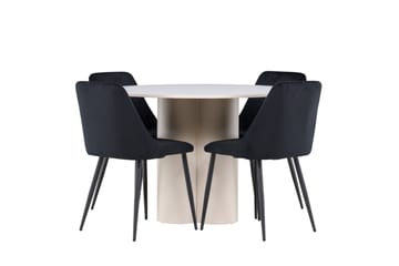Olivia Matgrupp 110 cm Rund med 4 Night stolar - Beige/Svart - Möbler - Matplats - Matgrupp & matbord med stolar