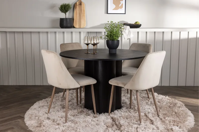 Olivia Matgrupp 110 cm Rund med 4 Night Stolar - Svart - Möbler - Matplats - Matgrupp & matbord med stolar