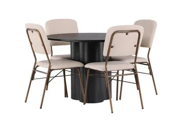 Olivia Matgrupp 110 cm Rund med 4 Seda Stolar - Beige - Möbler - Matplats - Matgrupp & matbord med stolar