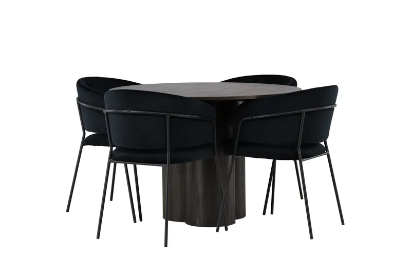 Olivia Matgrupp 110 cm Rund med 4 Selma Stolar - Svart - Möbler - Matplats - Matgrupp & matbord med stolar