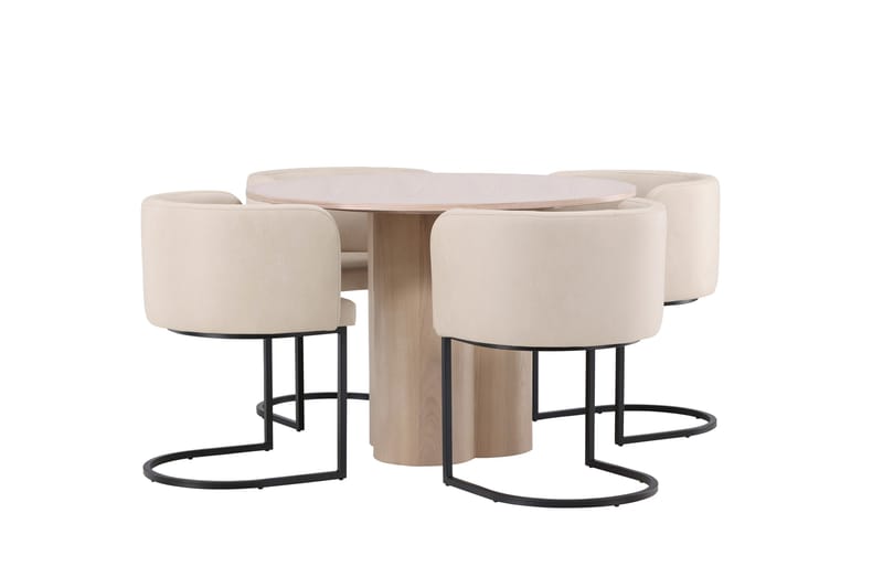 Olivia Matgrupp 110 cm Rund med 4 Simrishamn stolar - Whitewash - Möbler - Matplats - Matgrupp & matbord med stolar