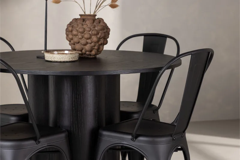 Olivia Matgrupp 110 cm Rund med 4 Tempe Stolar - Svart - Möbler - Matplats - Matgrupp & matbord med stolar