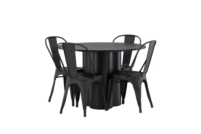 Olivia Matgrupp 110 cm Rund med 4 Tempe Stolar - Svart - Möbler - Matplats - Matgrupp & matbord med stolar