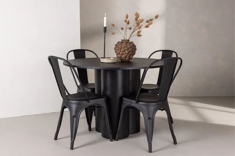 Olivia Matgrupp 110 cm Rund med 4 Tempe Stolar - Svart - Möbler - Matplats - Matgrupp & matbord med stolar