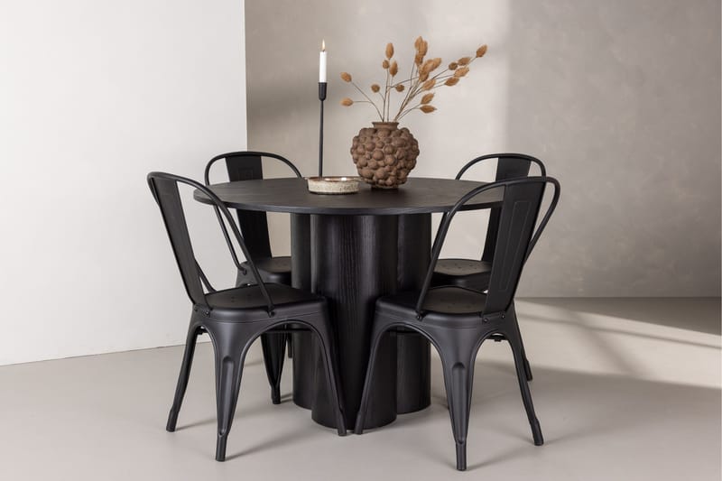 Olivia Matgrupp 110 cm Rund med 4 Tempe Stolar - Svart - Möbler - Matplats - Matgrupp & matbord med stolar