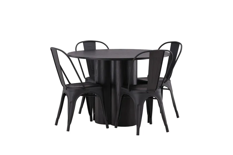 Olivia Matgrupp 110 cm Rund med 4 Tempe Stolar - Svart - Möbler - Matplats - Matgrupp & matbord med stolar