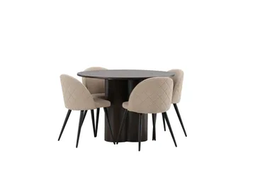 Olivia Matgrupp 110 cm Rund med 4 Velvet stolar - Beige - Möbler - Matplats - Matgrupp & matbord med stolar