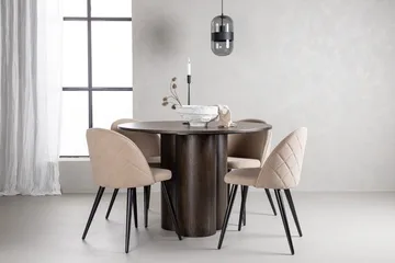 Olivia Matgrupp 110 cm Rund med 4 Velvet stolar - Beige - Möbler - Matplats - Matgrupp & matbord med stolar