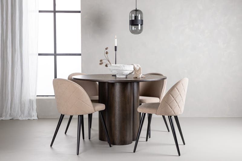 Olivia Matgrupp 110 cm Rund med 4 Velvet stolar - Beige - Möbler - Matplats - Matgrupp & matbord med stolar