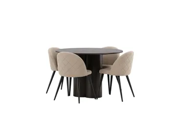 Olivia Matgrupp 110 cm Rund med 4 Velvet stolar - Beige - Möbler - Matplats - Matgrupp & matbord med stolar