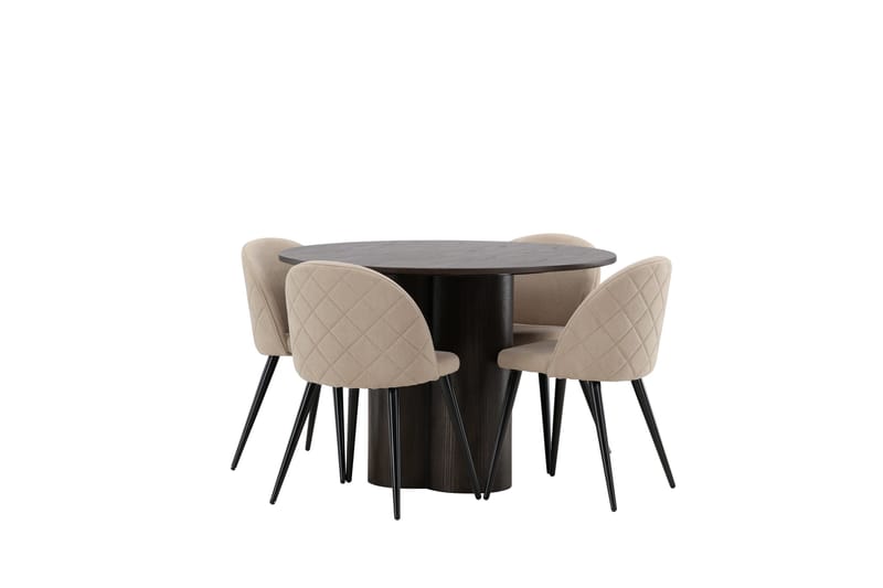 Olivia Matgrupp 110 cm Rund med 4 Velvet stolar - Beige - Möbler - Matplats - Matgrupp & matbord med stolar