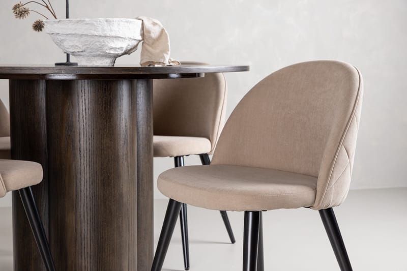 Olivia Matgrupp 110 cm Rund med 4 Velvet stolar - Beige - Möbler - Matplats - Matgrupp & matbord med stolar