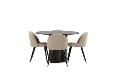 Olivia Matgrupp 110 cm Rund med 4 Velvet stolar - Beige - Möbler - Matplats - Matgrupp & matbord med stolar