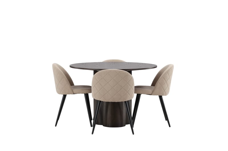Olivia Matgrupp 110 cm Rund med 4 Velvet stolar - Beige - Möbler - Matplats - Matgrupp & matbord med stolar