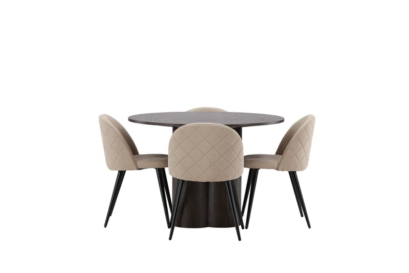 Olivia Matgrupp 110 cm Rund med 4 Velvet stolar - Beige - Möbler - Matplats - Matgrupp & matbord med stolar