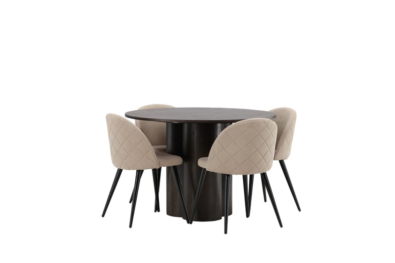 Olivia Matgrupp 110 cm Rund med 4 Velvet stolar - Beige - Möbler - Matplats - Matgrupp & matbord med stolar